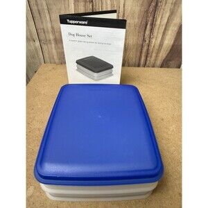 Tupperware 4965 4966 Hotdog Keeper Dog House 2 Stacking Holders with Blue Lid